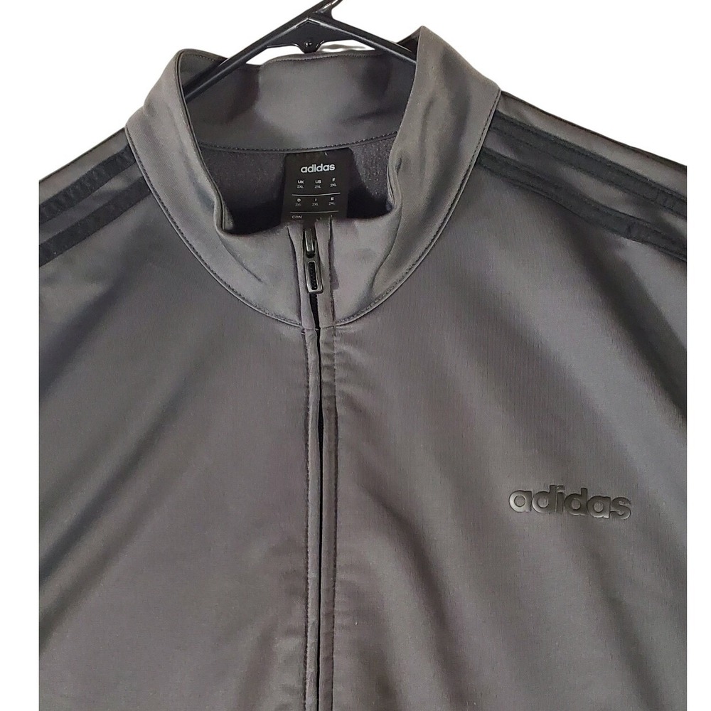 Adidas Mens 2XL Track Jacket Grey Black 3-Stripe Full Zip‎ Mock Neck Athletic